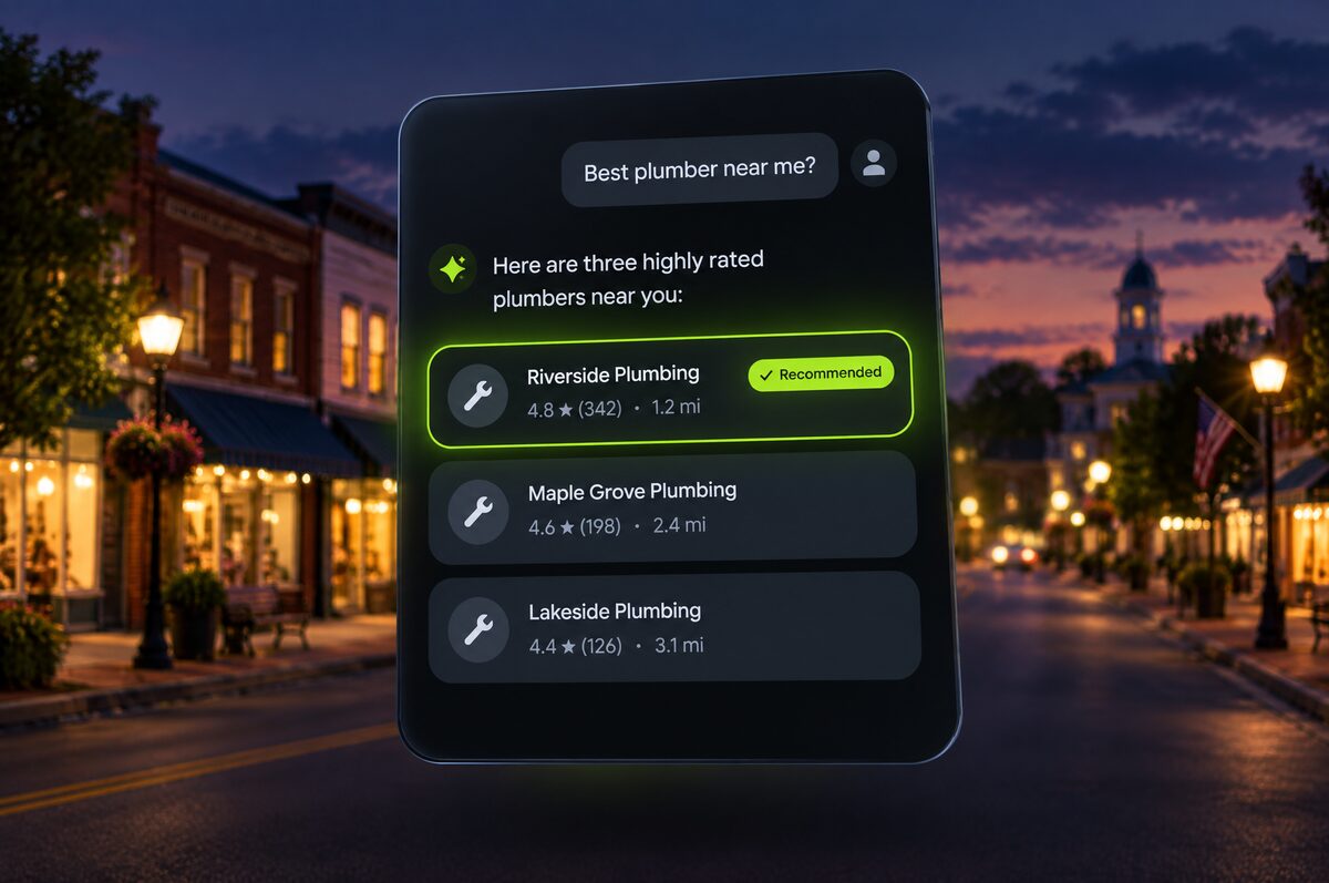 AI chat answer recommending one local business out of three